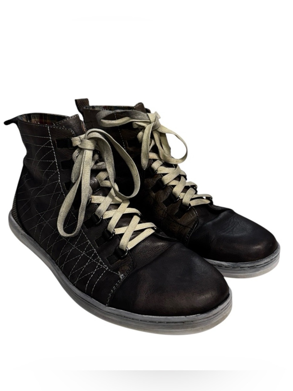 Bed-Stu Raylan Men's Leather High-Top Sneakers in Dark Gray Distressed Sz. 12